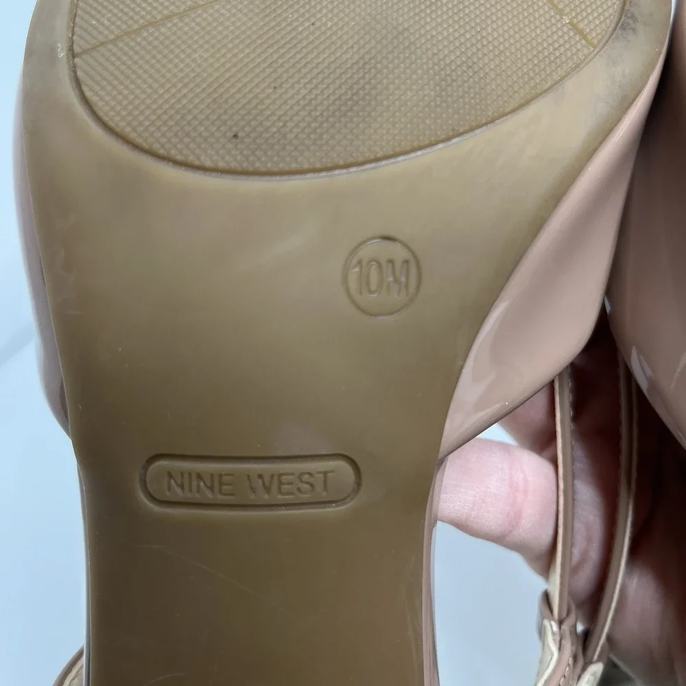 Nine West Patent Slingback‎ Kitten Heels Pointed Toe Buckle Strap 10 M Camel
